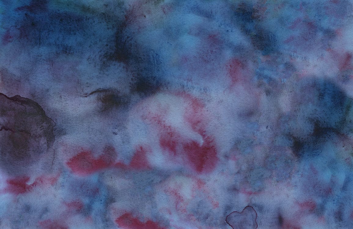 Abstract Watercolour Dreamscape Mural Wallpaper in Moody Blue and Red Hues