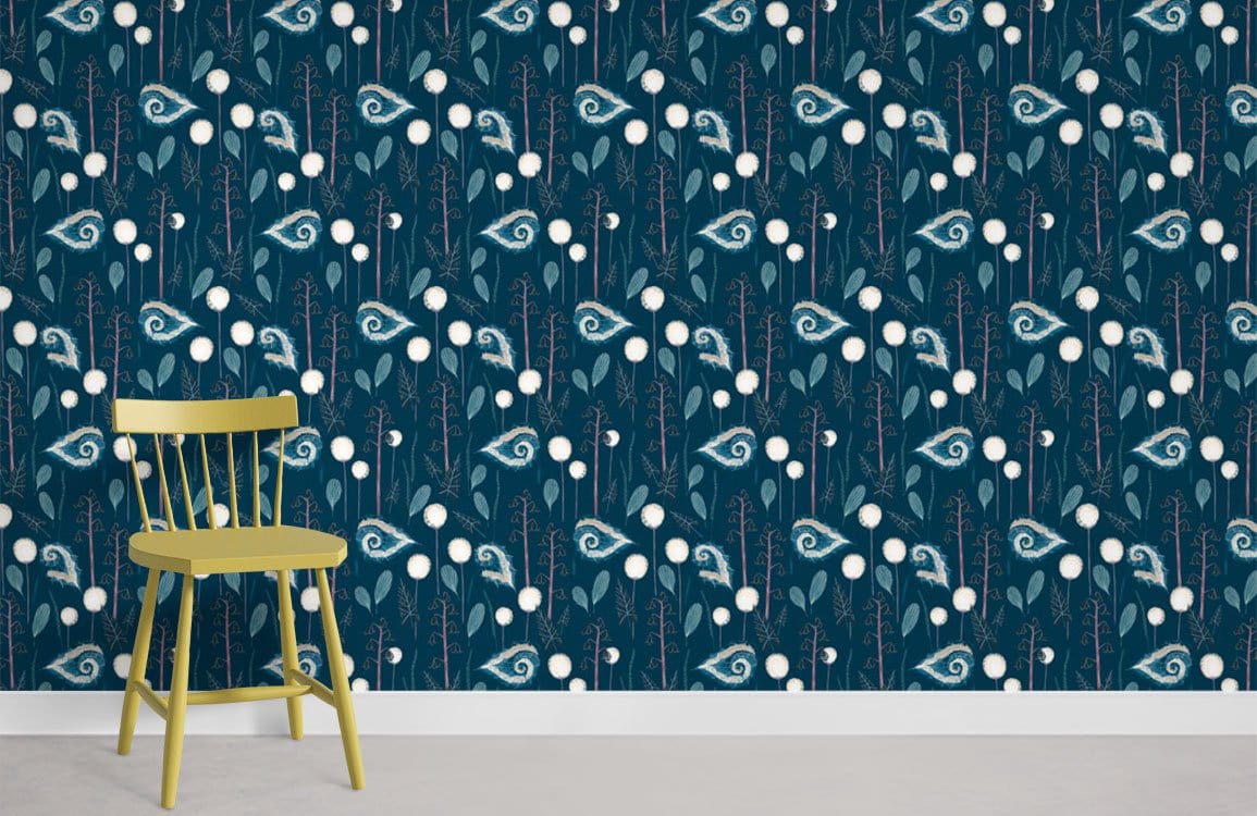 Blue Petals Flower Wallpaper Mural Room