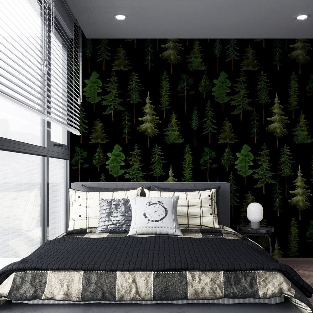 Dark Forest Evergreen Trees Patterned Wallpaper - Nature-Inspired ...