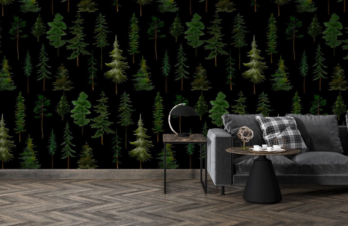 Dark Green Forest Wallpaper Mural