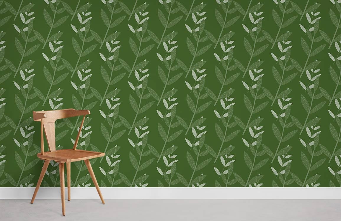 Dark Green Leaves Mural Wallpaper Room 