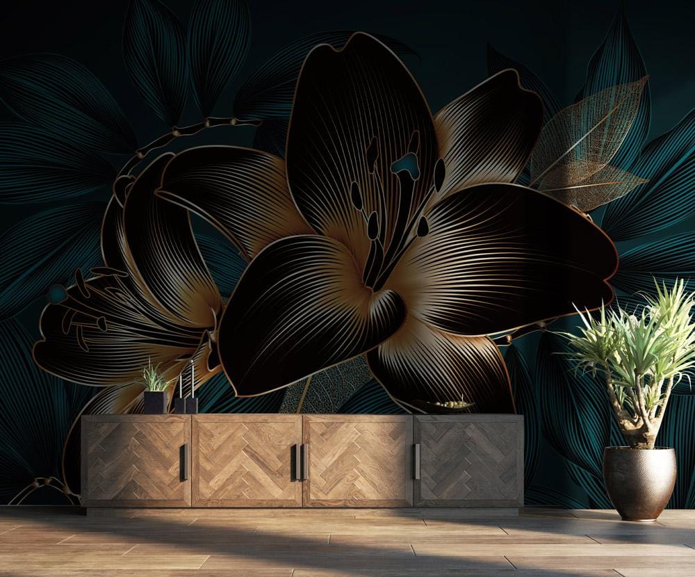 Dark Lily Flower Wallpaper Mural | Flower Wall Home Decor UK