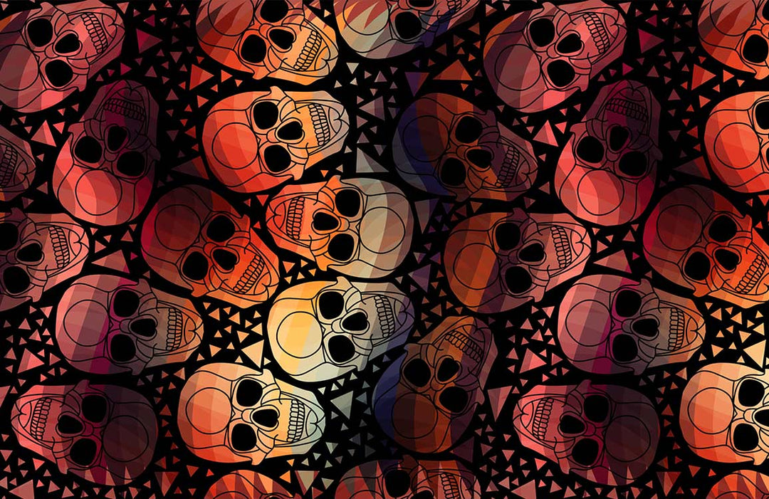 Vibrant Geometric Skulls Pattern Wallpaper - Bold Multicolour Gothic Design