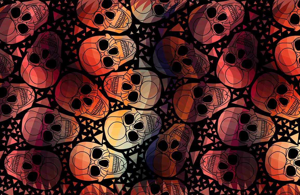 Vibrant Geometric Skulls Pattern Wallpaper - Bold Multicolour Gothic Design