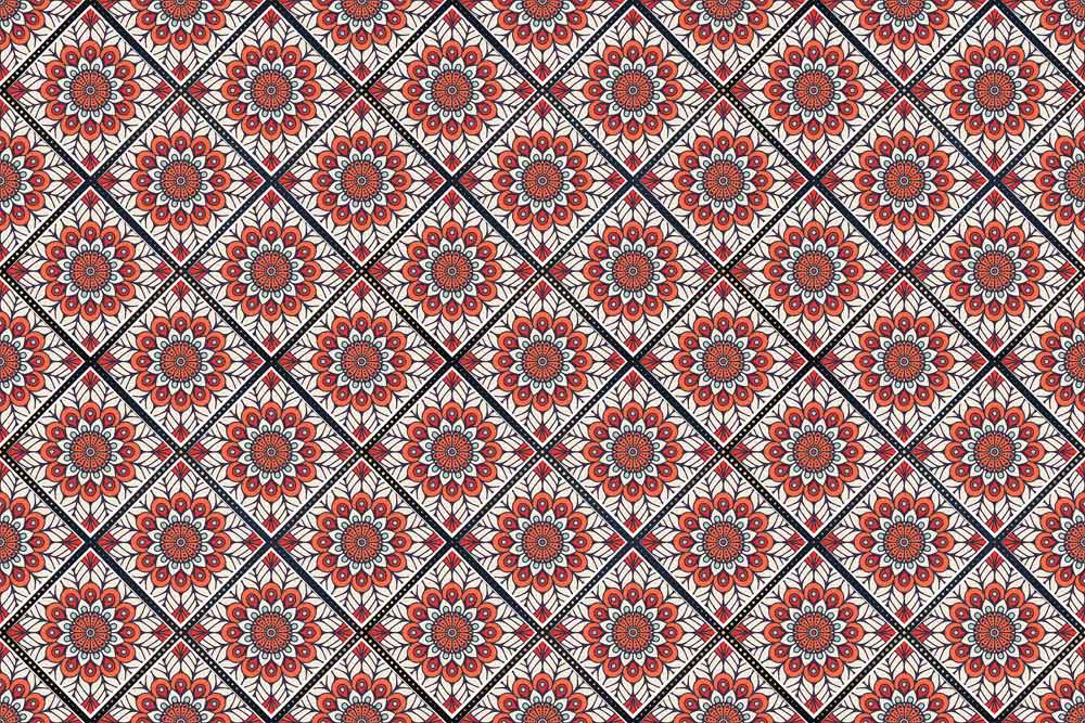 Vintage Red Blue Geometric Floral Pattern Wallpaper - Timeless Elegance Design
