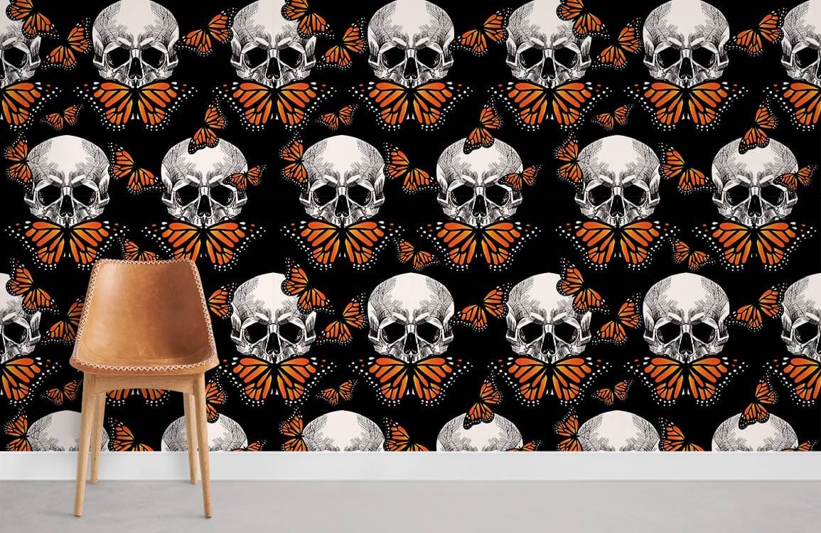 Skeleton & Butterfly Pattern Wallpaper Mural
