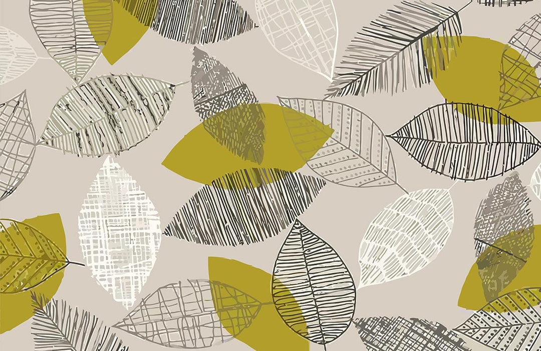 Autumnal Leaf Pattern Beige and Green Contemporary Wall Mural Wallpaper