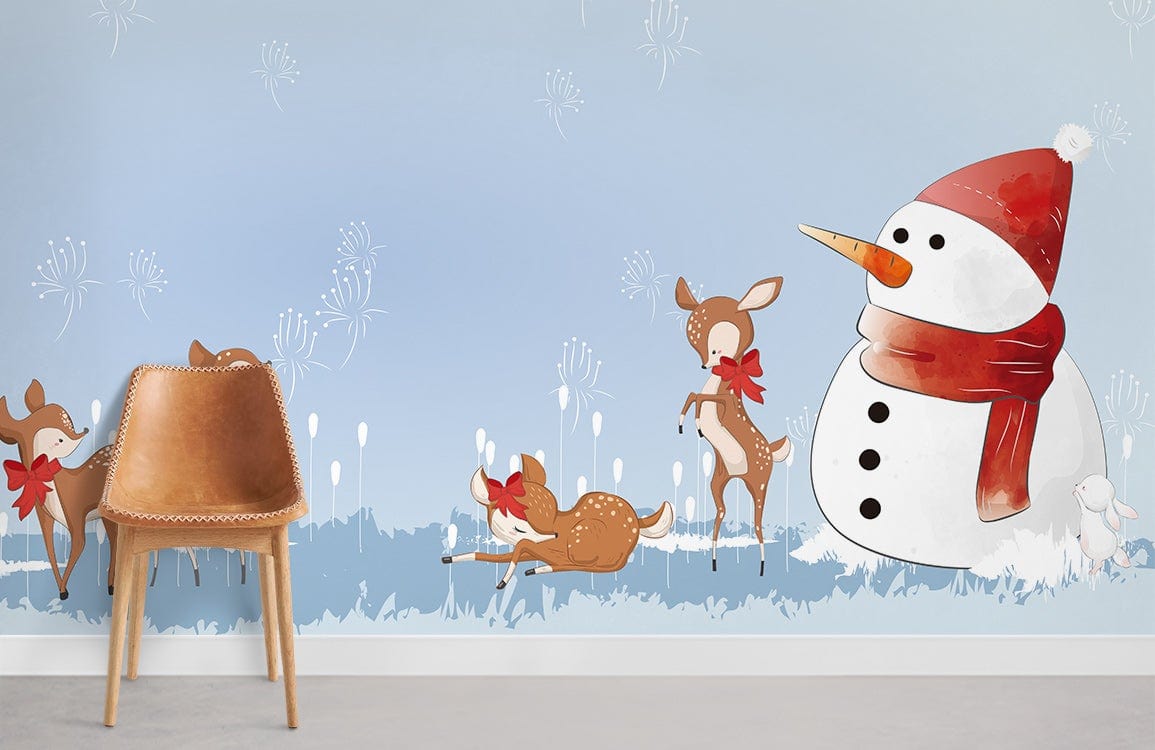 Deers & Snowman Wallpaper Mural