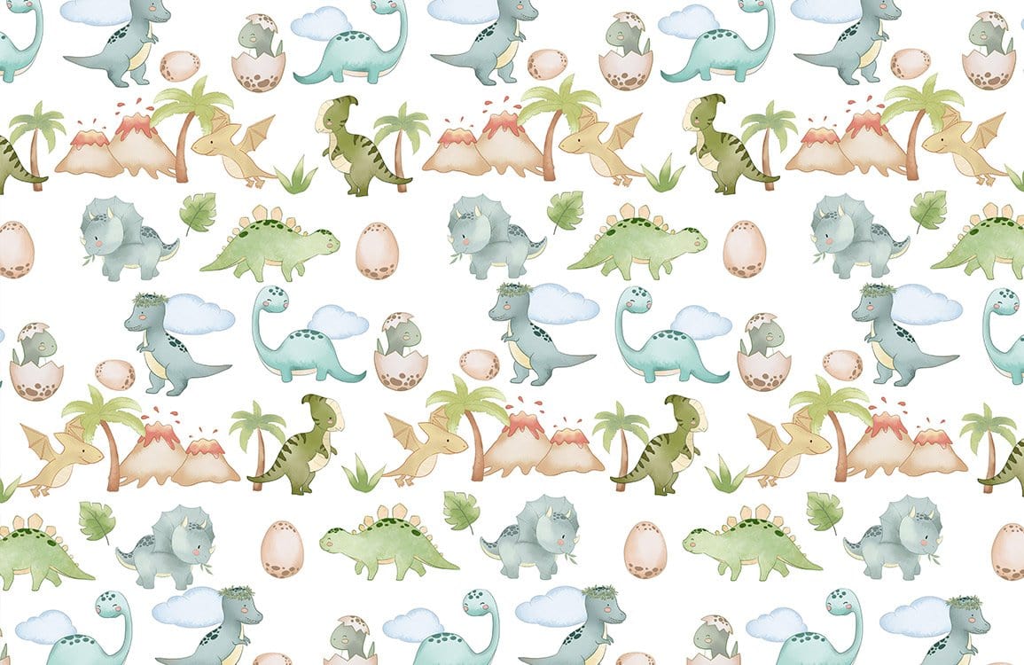 Dinosaur Adventure Kids' Mural Wallpaper - Playful Pastel Nursery Design