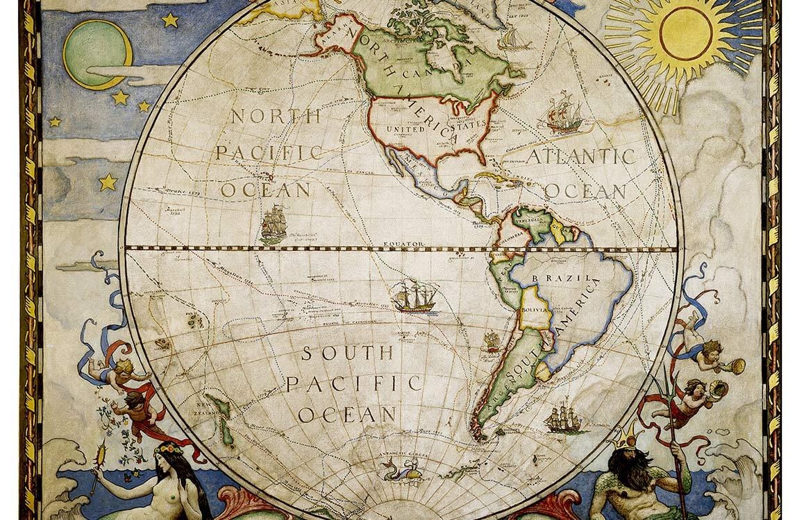 Vintage World Map Mural Wallpaper - Antique Nautical Style Décor, Earthy Tones