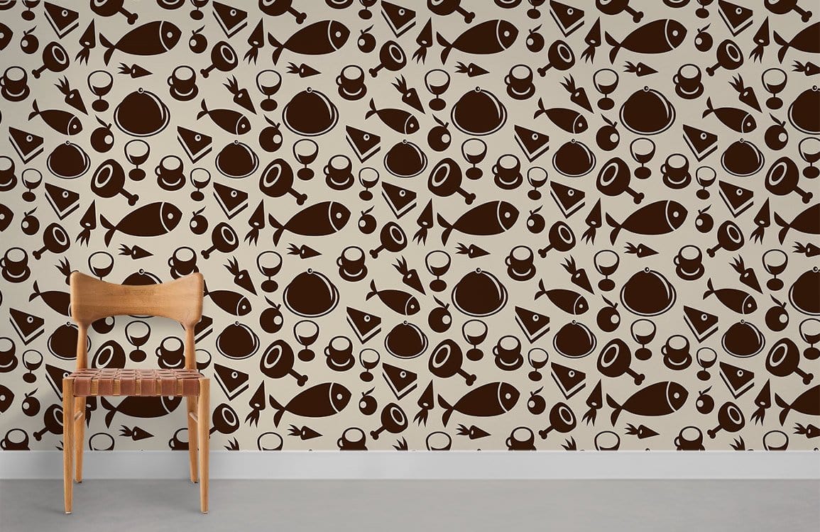 Dishes Pattern Mural Wallpaper Room