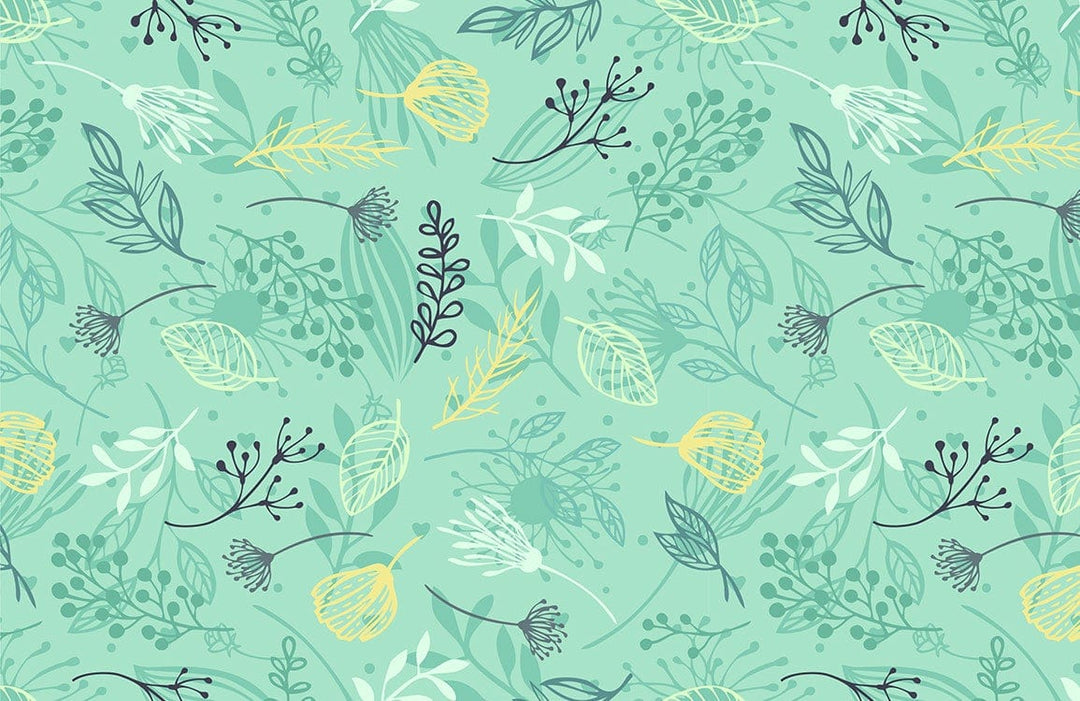 Mint Green Botanical Delight Floral Leaf Pattern Wallpaper Design