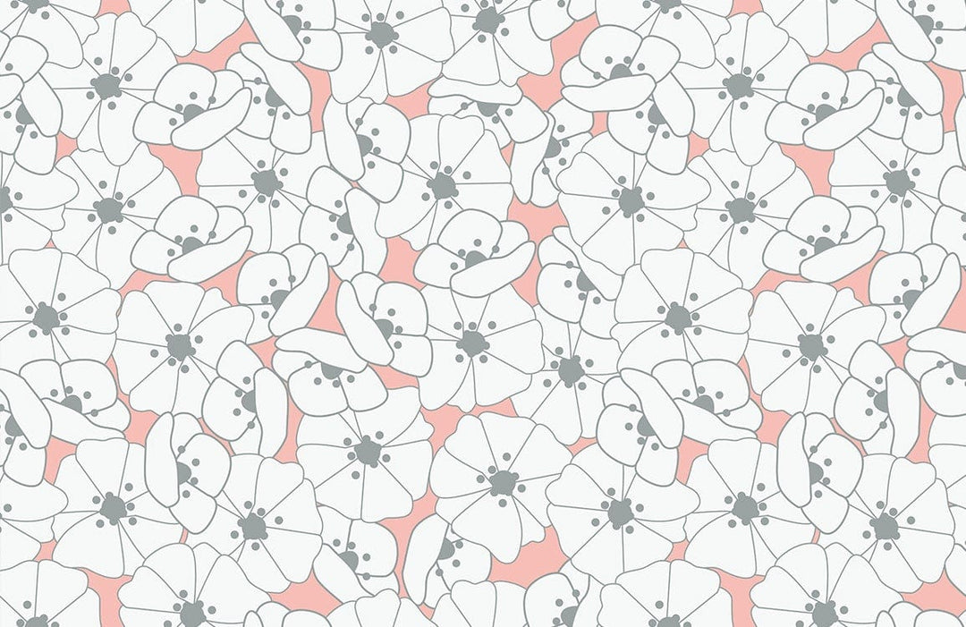 Contemporary Floral Pattern Wallpaper in Soft Coral and White Tones