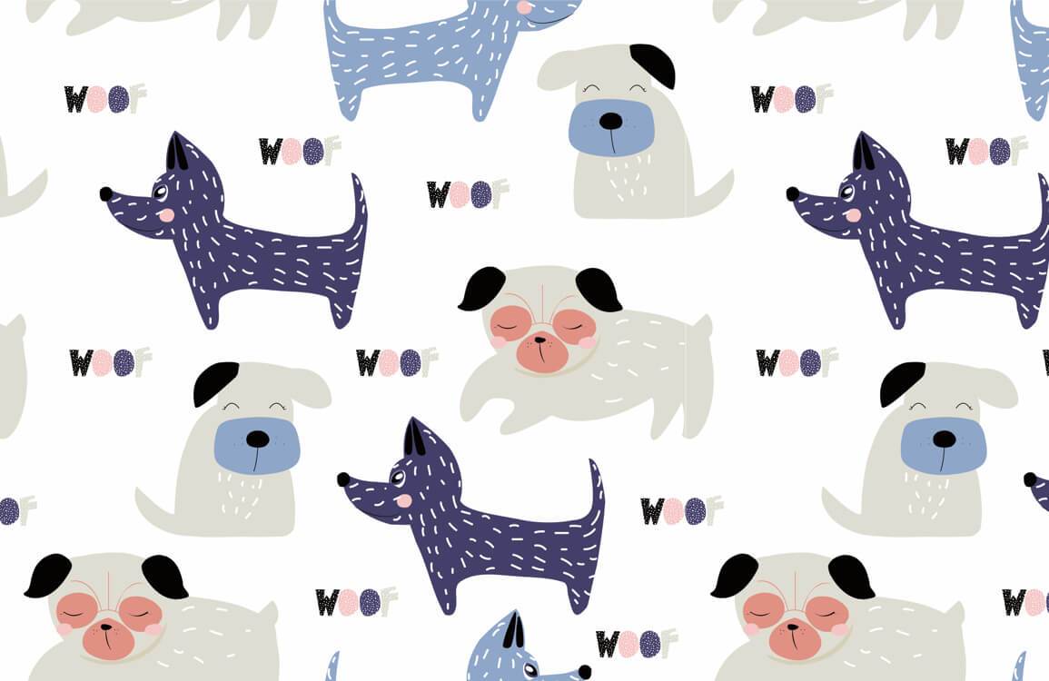 Playful Pastel Canine Patterned Wallpaper for Stylish Kids' Rooms Decor