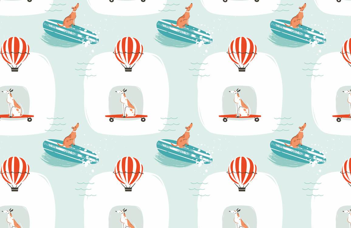 Whimsical Sky Adventure Australian Animal Pattern Wallpaper in Soft Teal.