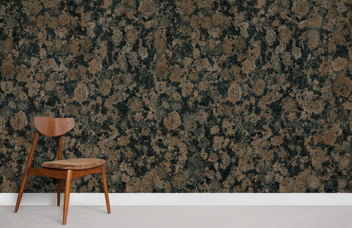 Alt text: Vintage Granite Look Wallpaper, earthy tones, elegant walls, wooden chair, modern interior, minimalist style.