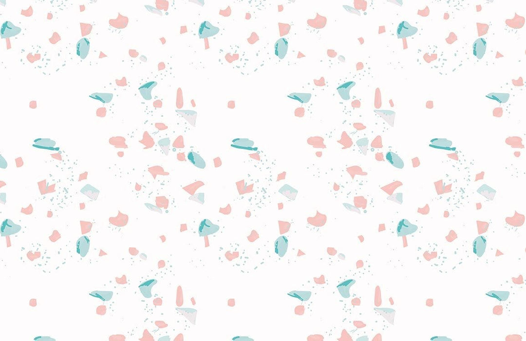 Pastel Abstract Terrazzo Pattern Wallpaper - Modern Pink and Blue Design