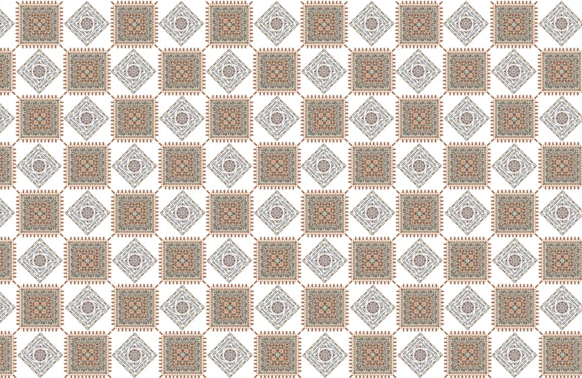 Vintage geometric diamond pattern wallpaper in earth tones; chic interiors enhance modern room aesthetic.