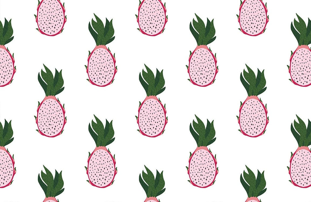 Tropical Dragon Fruit Pattern Wallpaper in Pink and Green for Kitchens