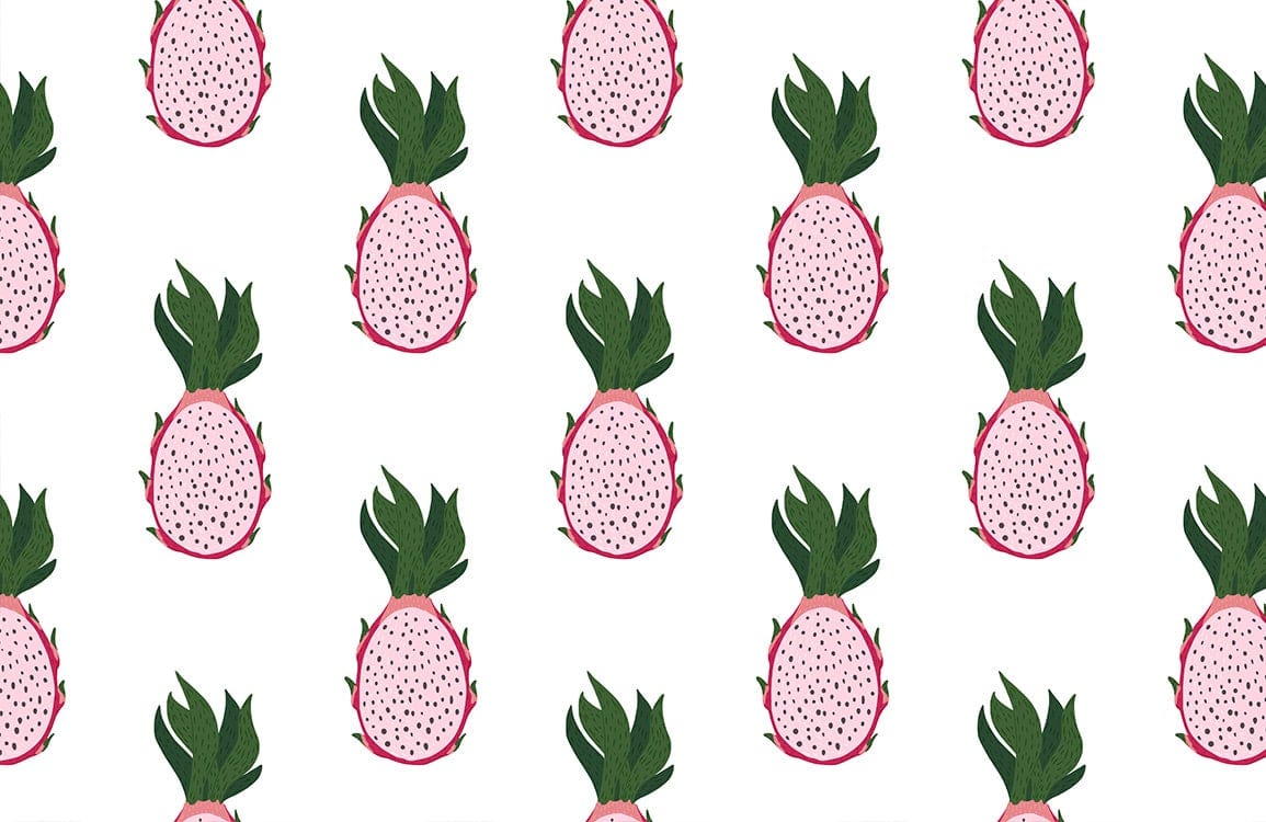 Tropical Dragon Fruit Pattern Wallpaper in Pink and Green for Kitchens