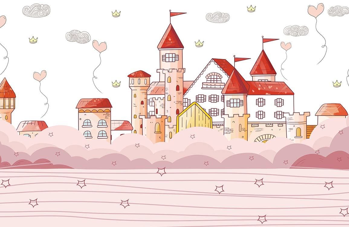 Whimsical Pink Castle Fantasy Mural Wallpaper for Children's Rooms Decor