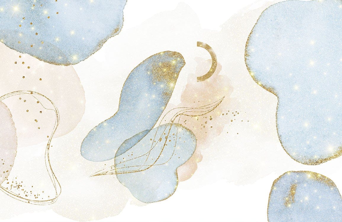 Dreamy Blue and Gold Abstract Watercolour Mural Wallpaper Pattern