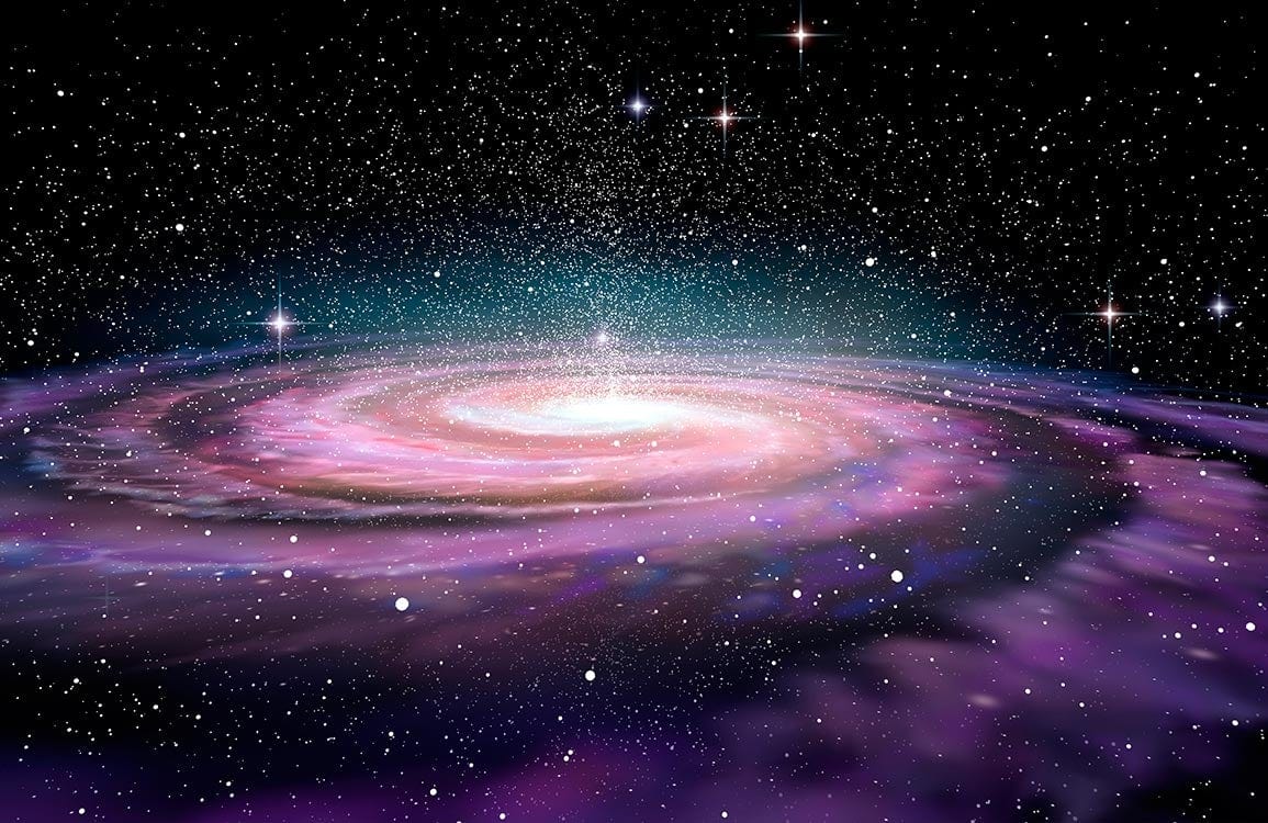 Stellar Galaxy Spiral Cosmic Mural Wallpaper - Purple and Black Design