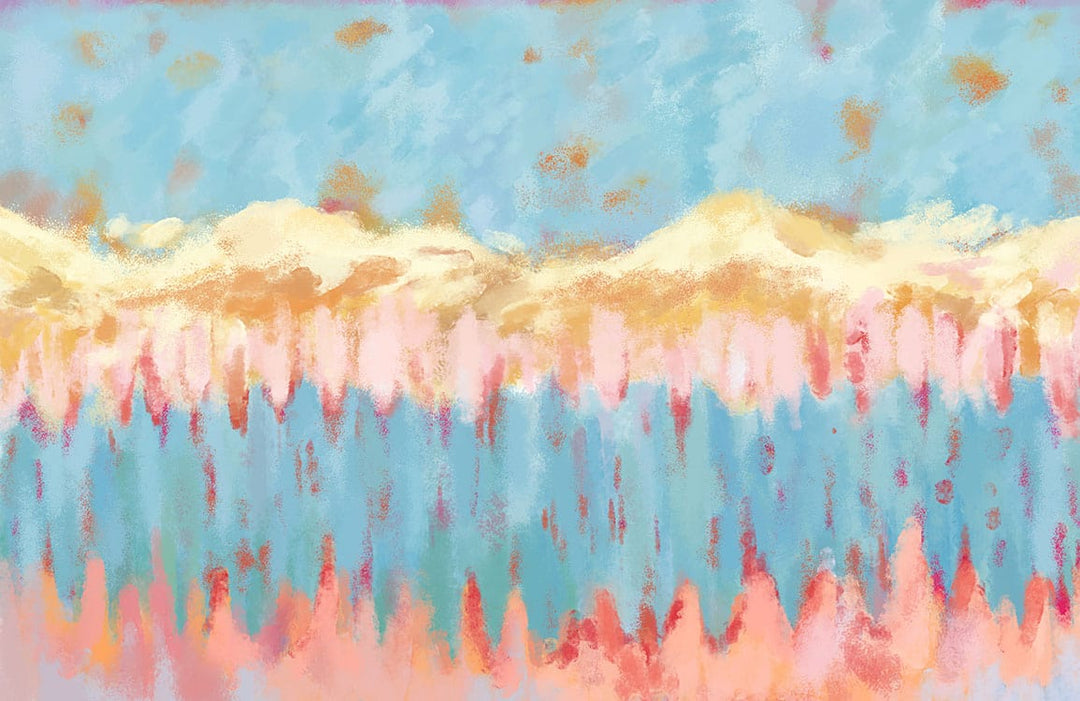 Serene Pastel Abstract Landscape Mural Wallpaper in Soft Blue and Pink Palette