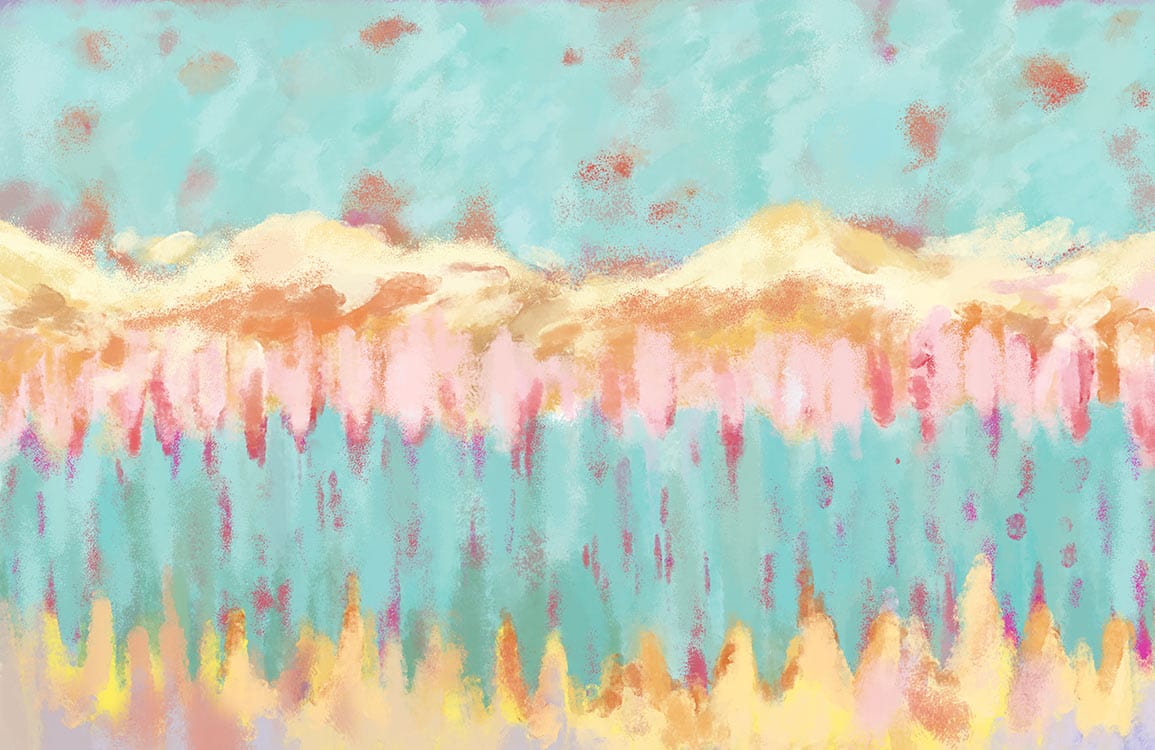 Abstract Pastel Landscape Mural Wallpaper: Soft Hues with Watercolour Style Dreamscape