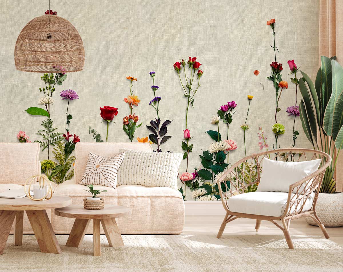 Beautiful Vibrant Floral Garden Mural Wallpaper in Pastel Hues for ...