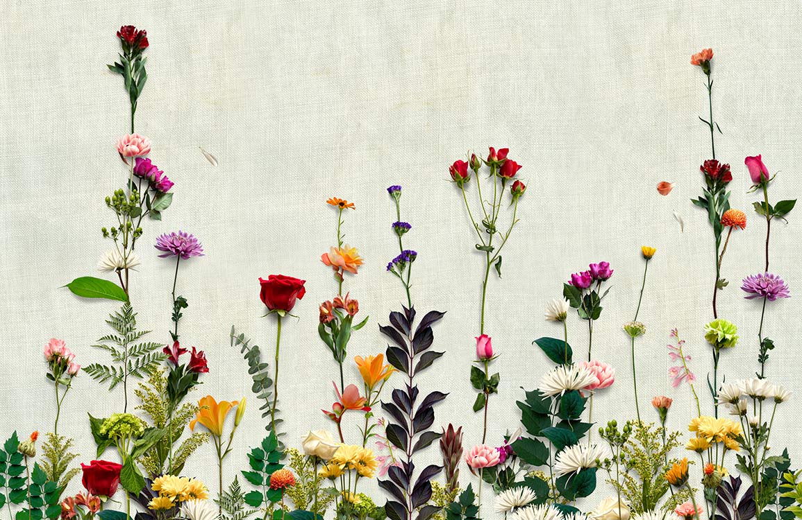 Beautiful Vibrant Floral Garden Mural Wallpaper in Pastel Hues for Interiors