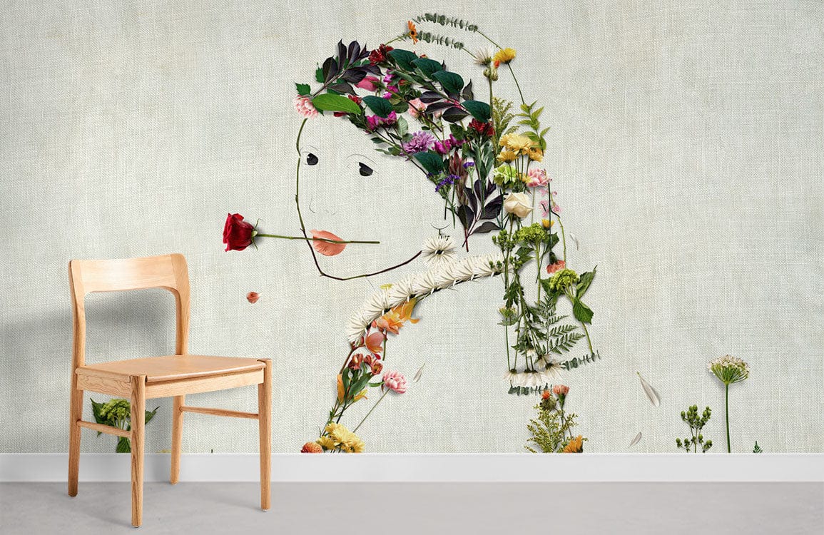 Dried Flowers Girl Wallpaper Mural  Room