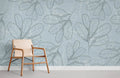 Dusty Blue Leaves Wallpaper Mural