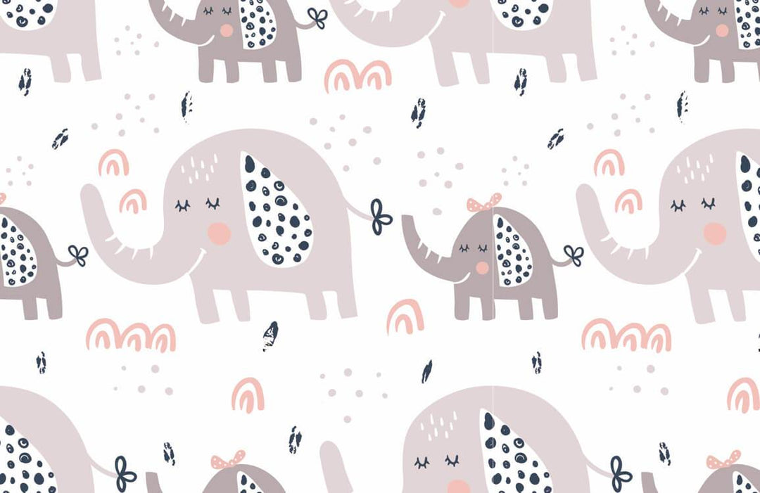 Grey Elephant Nursery Wallpaper with Playful Pastel Accents and Patterns