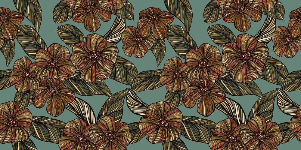 Vintage Botanical Floral Pattern Wallpaper in Earthy Tones for Elegant Interiors
