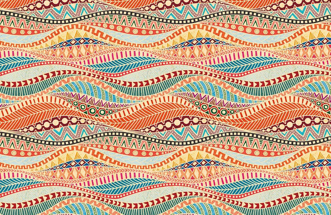 Vibrant Tribal Bohemian Multicolour Patterned Wallpaper for Artistic Interiors
