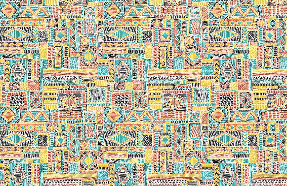 Bohemian Geometric Patterned Wallpaper in Vibrant Pastel Ethnic Style Design.