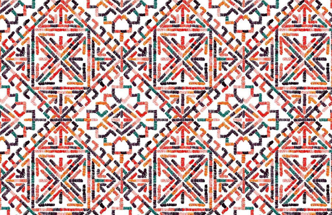 Vibrant Geometric Bohemian Style Multicolour Ethnic Pattern Wallpaper Design
