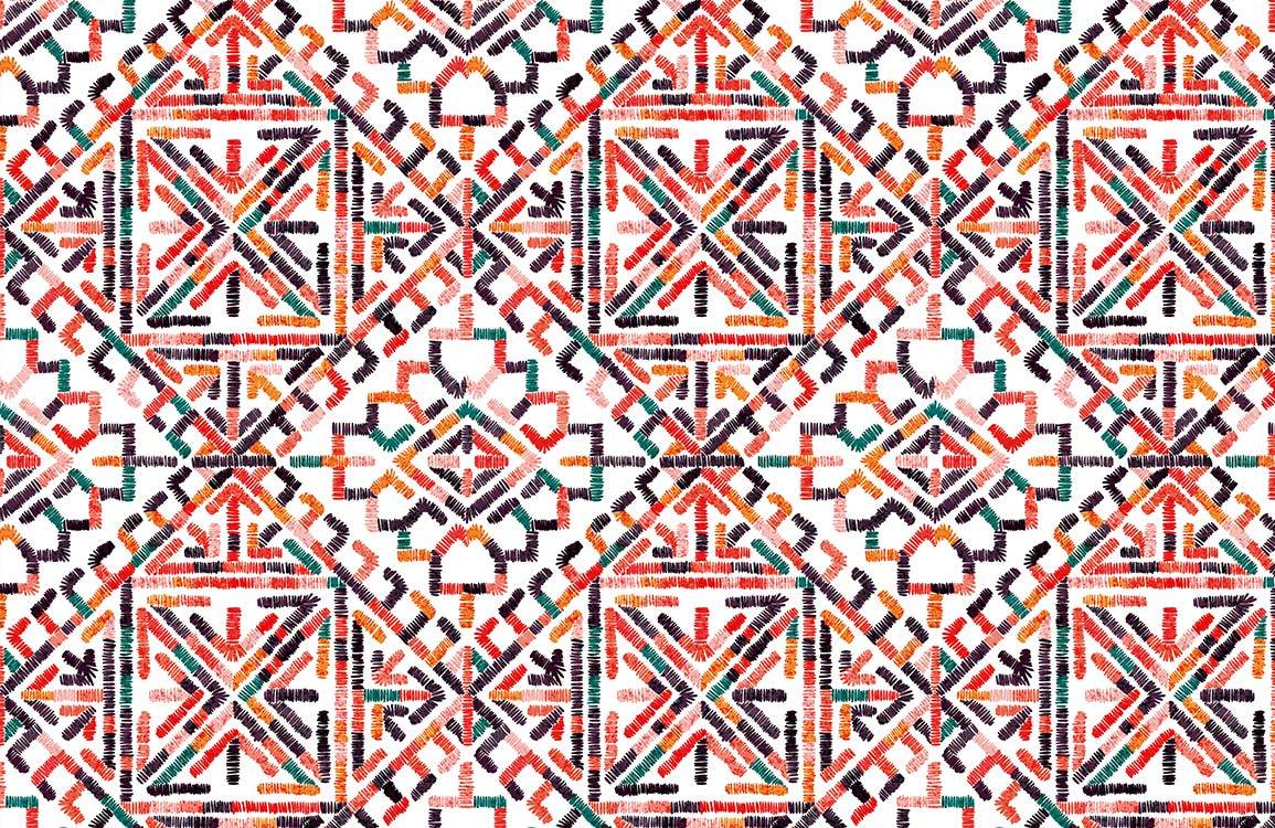 Vibrant Geometric Bohemian Style Multicolour Ethnic Pattern Wallpaper Design