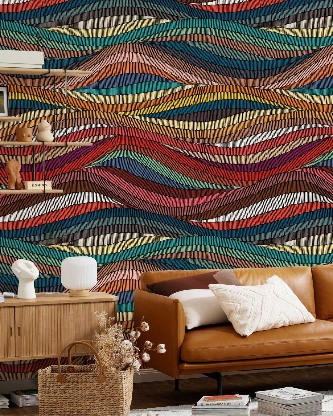 Colourful Geometric Wave Pattern Wallpaper - Contemporary Multi-Hue ...