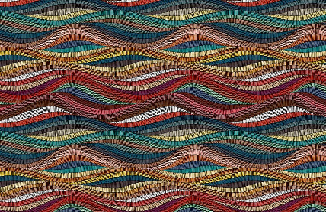 Colourful Geometric Wave Pattern Wallpaper - Contemporary Multi-Hue Artistic Design