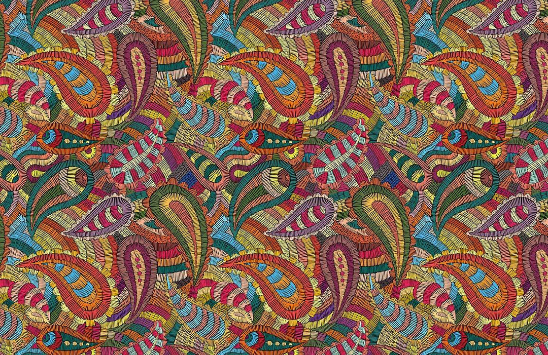 Vibrant Paisley Mosaic Wallpaper - Colourful Bohemian Vintage Pattern Home Decor
