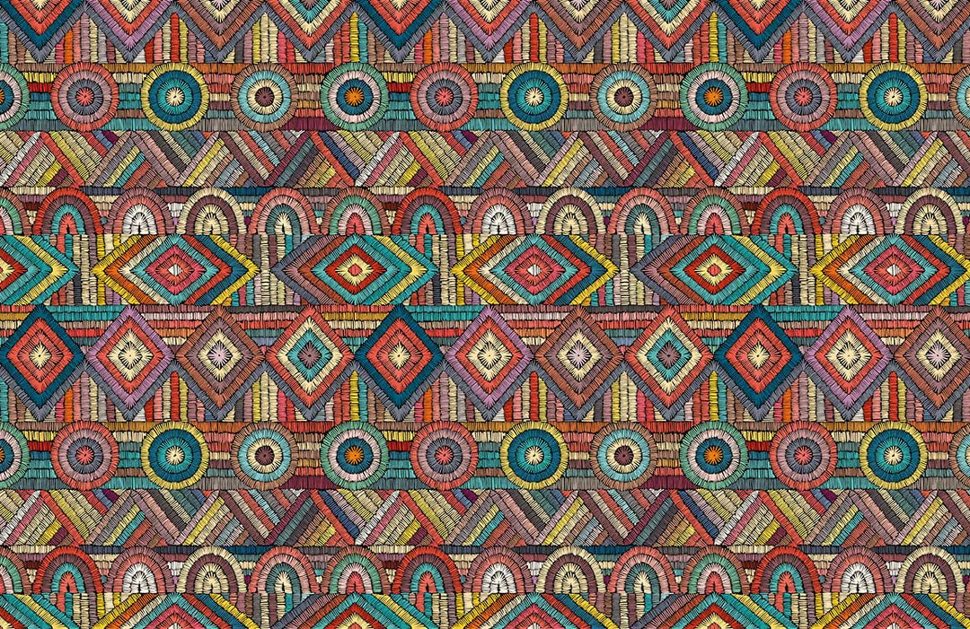 Vibrant Geometric Pattern Wallpaper: Multicoloured Mosaic Tribal Style Décor