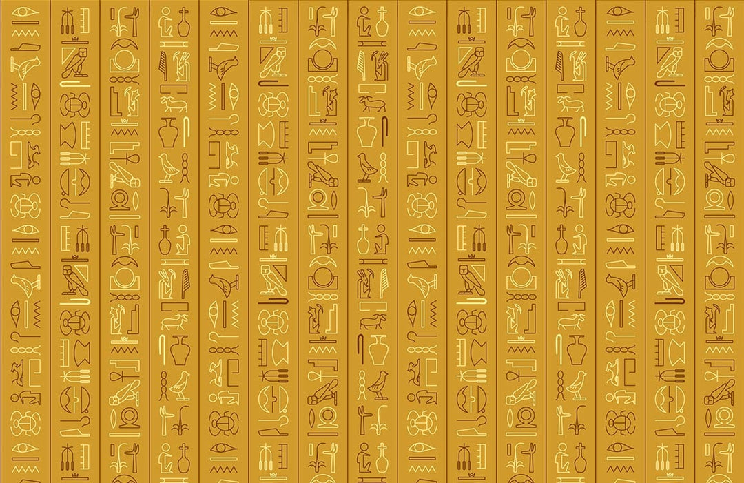 Ancient Egyptian Gold Hieroglyphics Pattern Mural Wallpaper for Elegant Décor