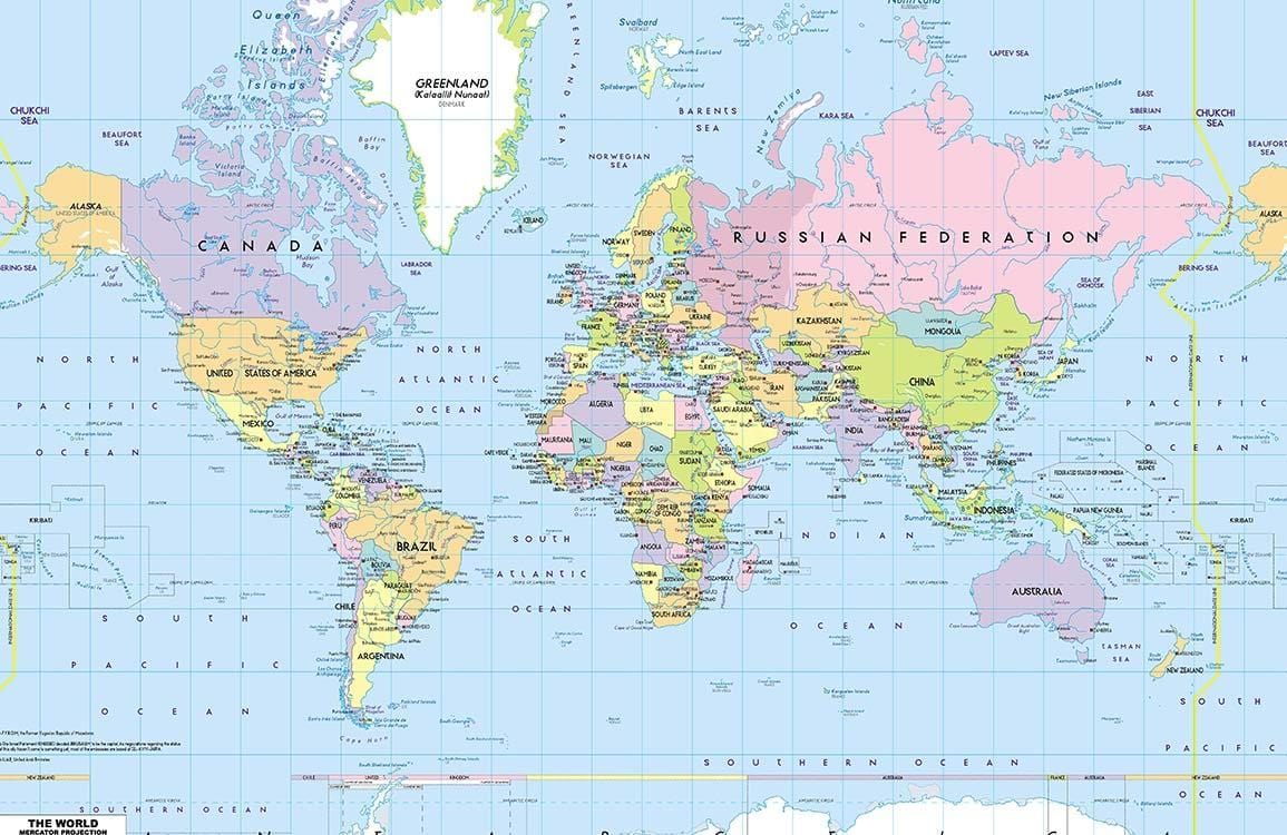 Vintage World Map Mural Wallpaper - Pastel Tones for Elegant Décor