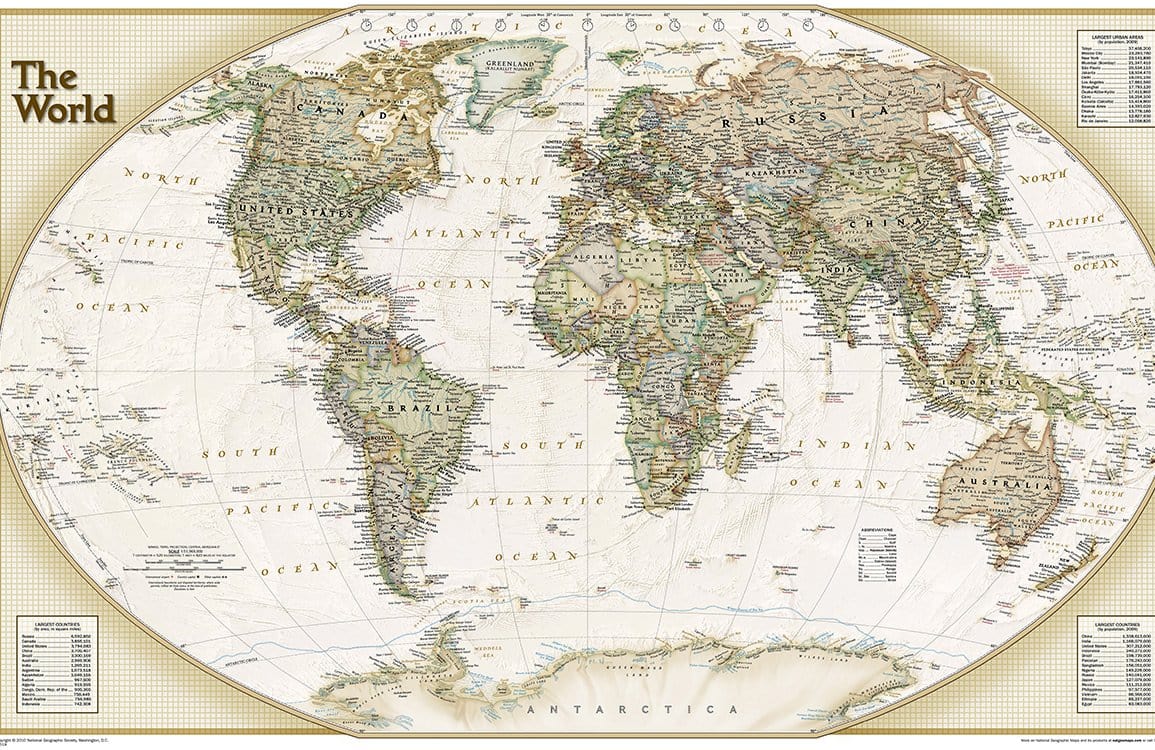 Vintage World Map Wall Mural Wallpaper - Classic Beige Nautical Design