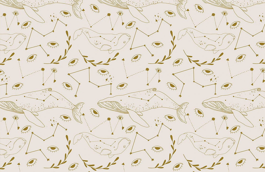 Whale Constellation Beige Wallpaper: Minimalist Nautical Oceanic Pattern Design