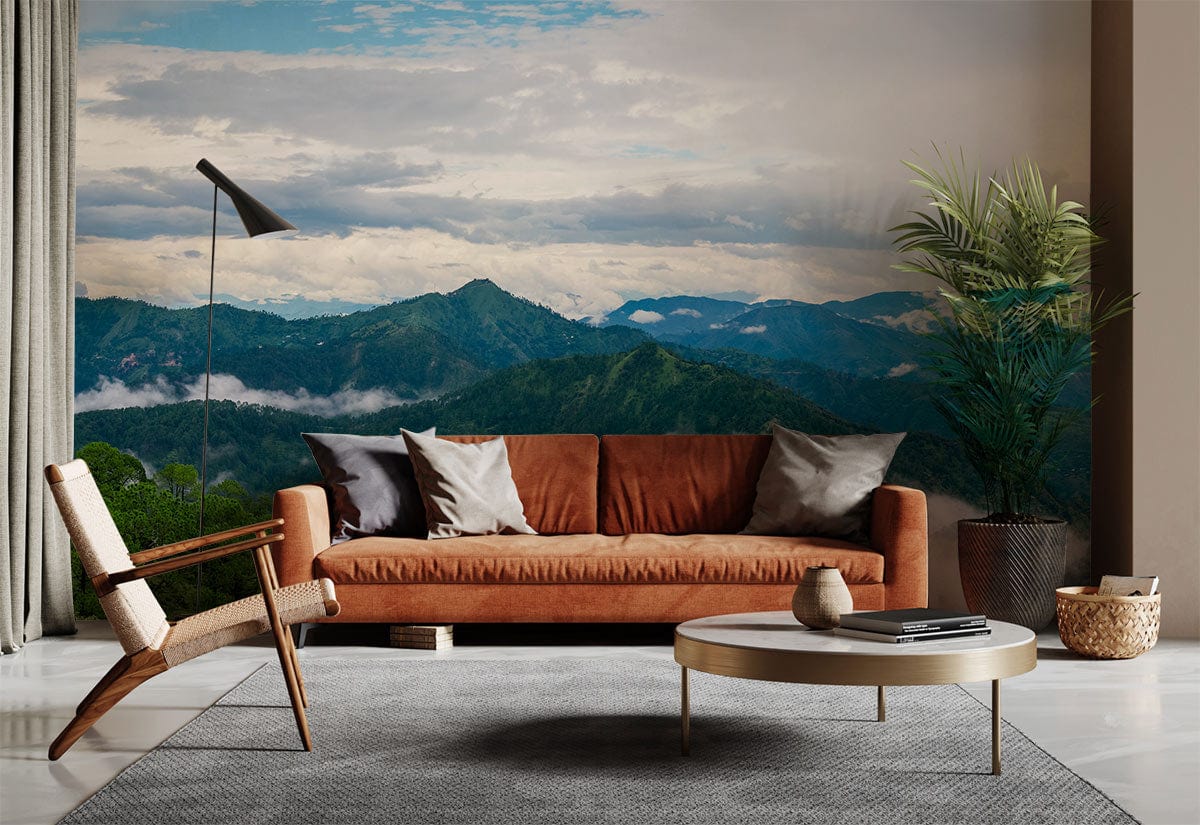 Serene Misty Mountain Green Landscape Mural Wallpaper - Tranquil Nature ...