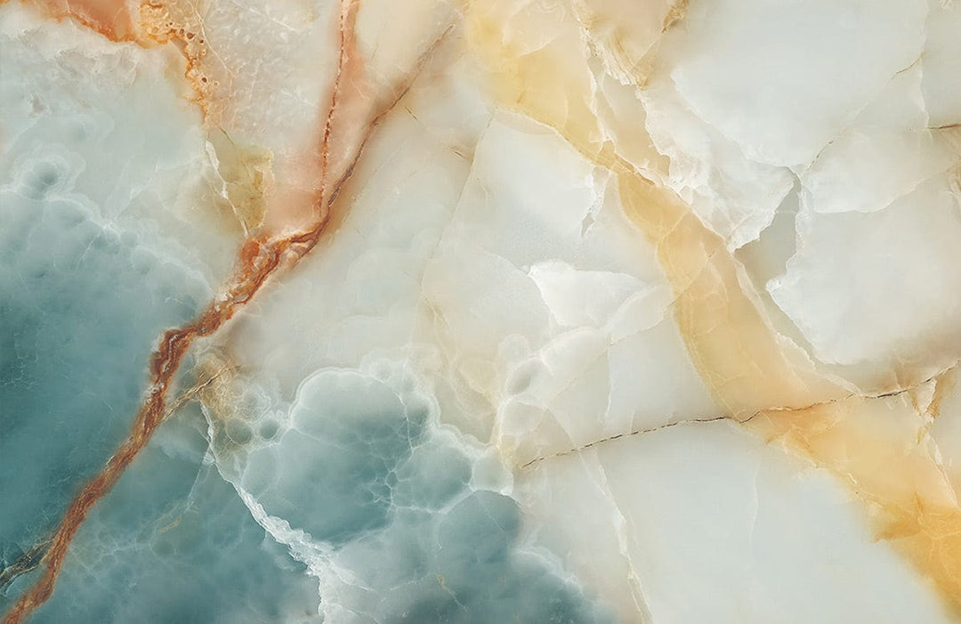 Elegant Turquoise and Amber Marble Effect Mural Wallpaper for Luxurious Interiors