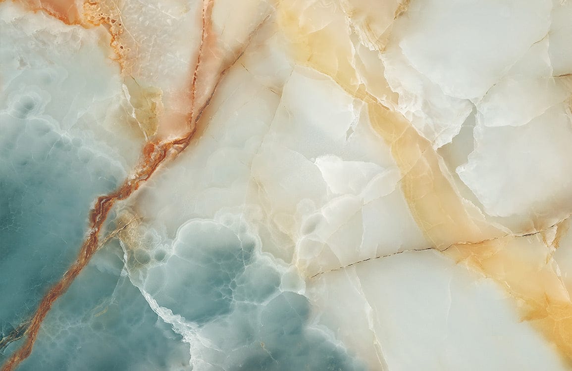 Elegant Turquoise and Amber Marble Effect Mural Wallpaper for Luxurious Interiors